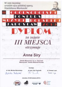 Sukces Ani Siry na Ogólnopolskim Konkursie Muzyki Polskiej !!!